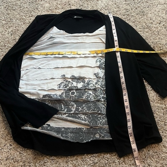 AB Studio 2 in 1 cardigan blouse top black white pullover medium stretchy floral - Picture 5 of 9